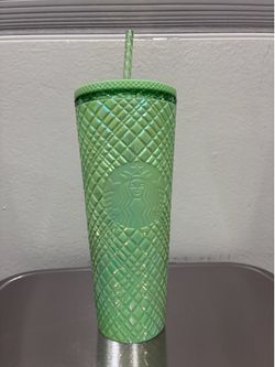 Starbucks 2023 Holiday Green Studded Diamond Plastic Tumbler 24 oz w/ Lid Straw