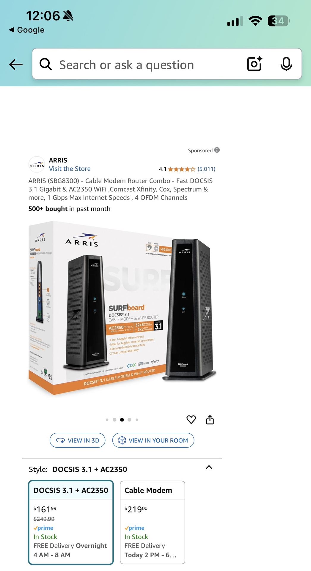 ARRIS (SBG8300) - Cable Modem Router Combo