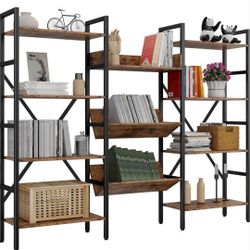 Bookcases and Bookshelves Triple Wide 4 Tiers Industrial Bookshelf
