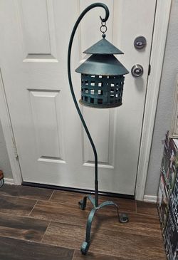Large Vintage Hanging Candle Lantern with Stand 4ft Rusty but Solid