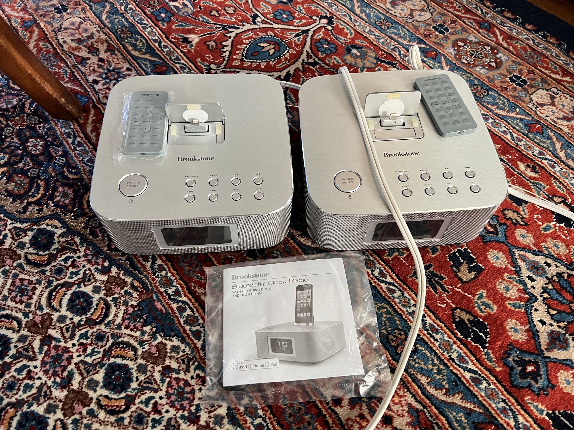 Brookstone Bluetooth Clock Radio Qty. 2 (pair) / iPhone / Model 851551 / With Remotes