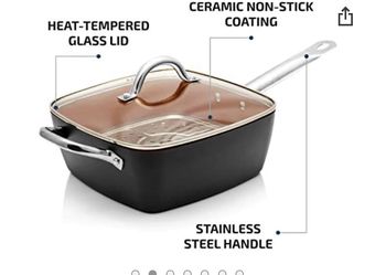 Ovente 9 Inch Square Stock Pot with Glass Lid & Induction Plate