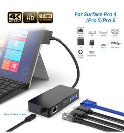 Docking Station for Microsoft Surface Pro 6/Pro 5/Pro 4 USB Hub with 4K HDMI, VGA,DP, Micro USo
