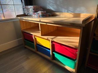 Toy storage shelves with bins - solid wood