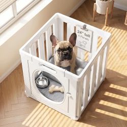TNELTUEB Acrylic Dog Playpen Dog Fence, Puppy Play Pen Indoors for Small Pet, 4 Panels Semi-Transparent