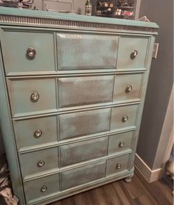Teal Dresser Chest w Crystal Knobs