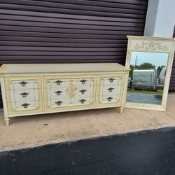 John Widdicomb French 9 Drawer Louis XV Country Provincial Dresser and Mirror.