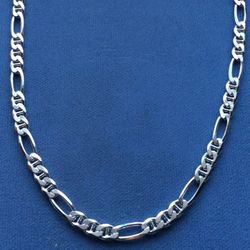 24” Necklace Solid Sterling Silver Italy 925 6mm Figaro/Mariner Combo Style * Pickup Boca Raton