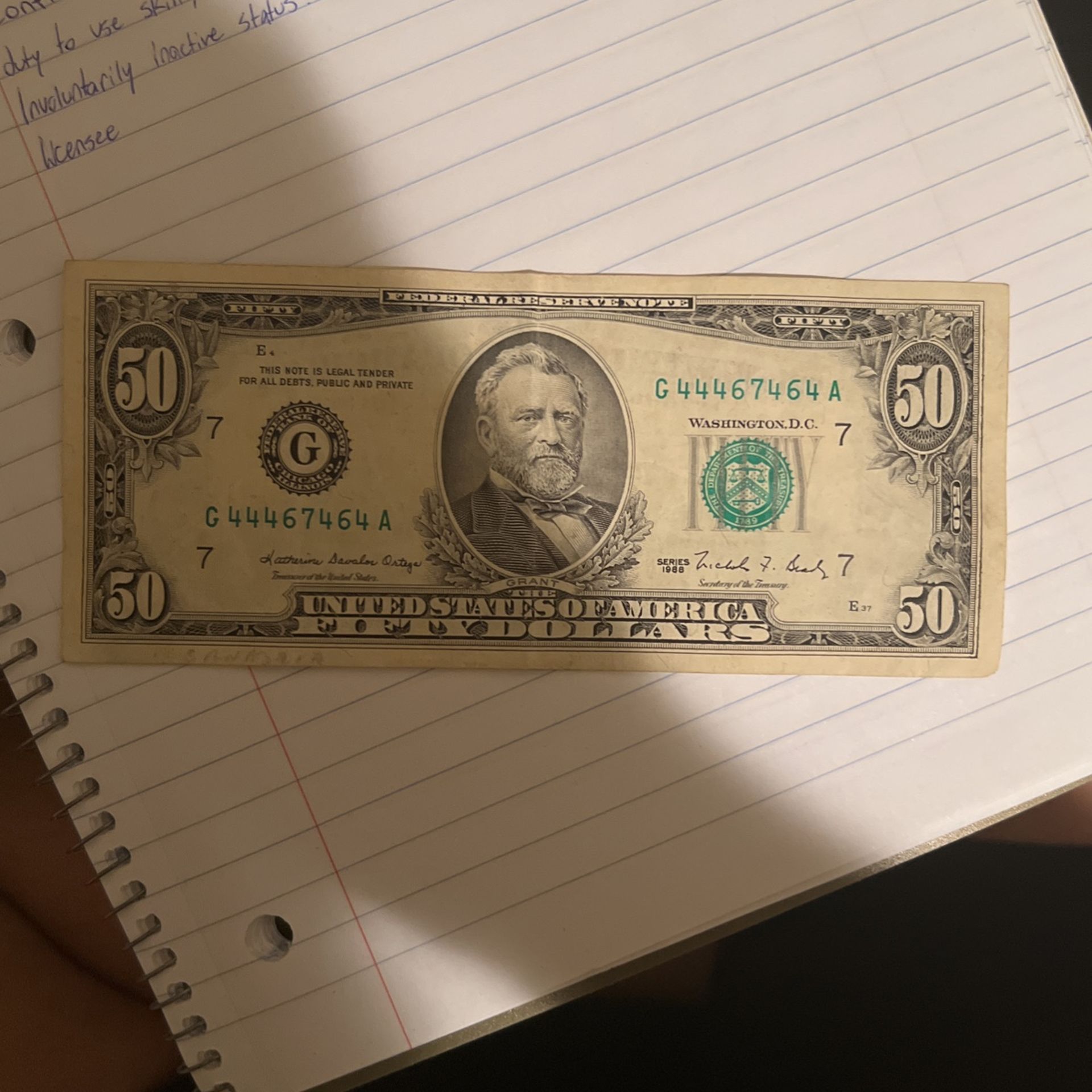 1988 circulated $50 Bill