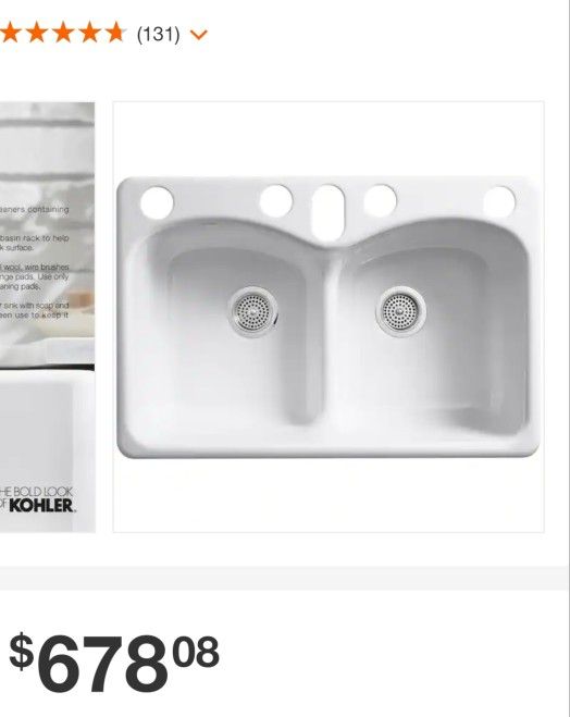 KOHLER Langlade Smart Divide Undermount Cast Iron 33 in. 6-Hole Double Bowl Kitchen Sink in White