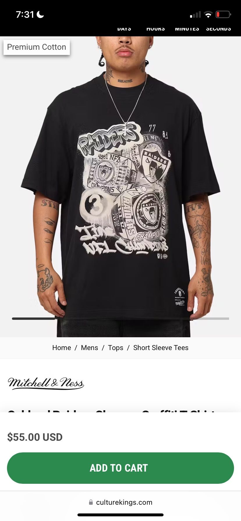 MITCHELL & NESS Logo Oakland Raiders Champs Graffitiy T-Shirt