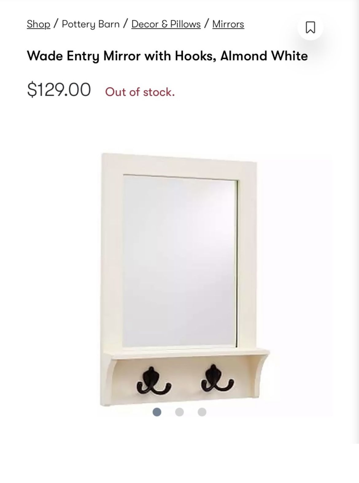 Pottery Barn Wade Entry Mirror With Hooks (Almond White)