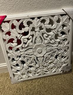 Brand New 24x24 Carved Wood and Mirror Wall Decor