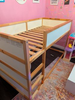 Ikea kura bed, mattress, and cutains