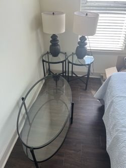 Glass tables and lamps