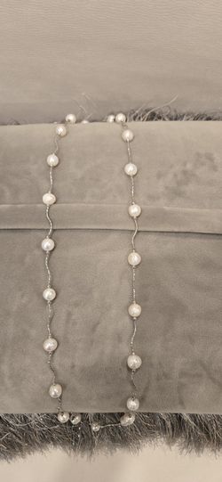 Brand New Elegant Long Pearl Necklace With Silver Chain. 17 inches in length