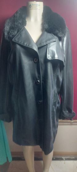 Black Leather Coat with Fur Collar