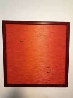 Minimalistic Red Japanese Oil Painting Waters And Fishing Boats
