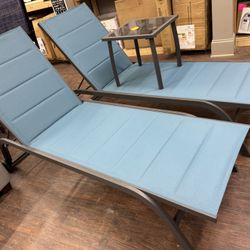 Lounge Chairs Adjusted Back With Side Table New Fully Assembled Blue 