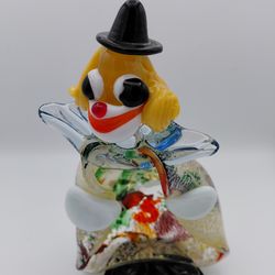 Vintage Murano Glass Clown Ashtray With Original Sticker Made In Italy