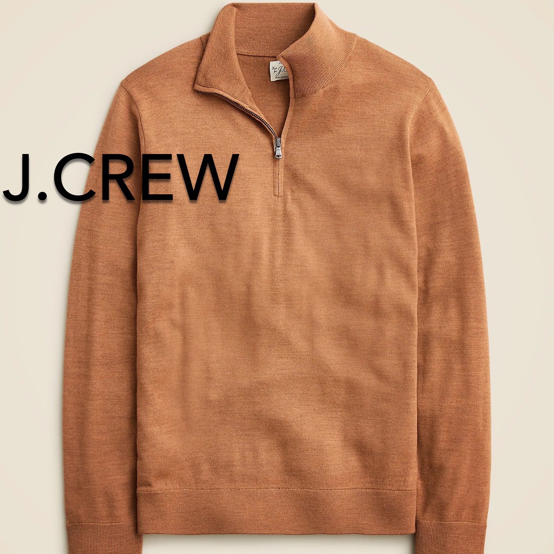 (NEW) MEN’S J.CREW HEATHER CARAMEL MERINO WOOL HALF-ZIP SWEATER - SIZE: MEDIUM (MSRP: $138)