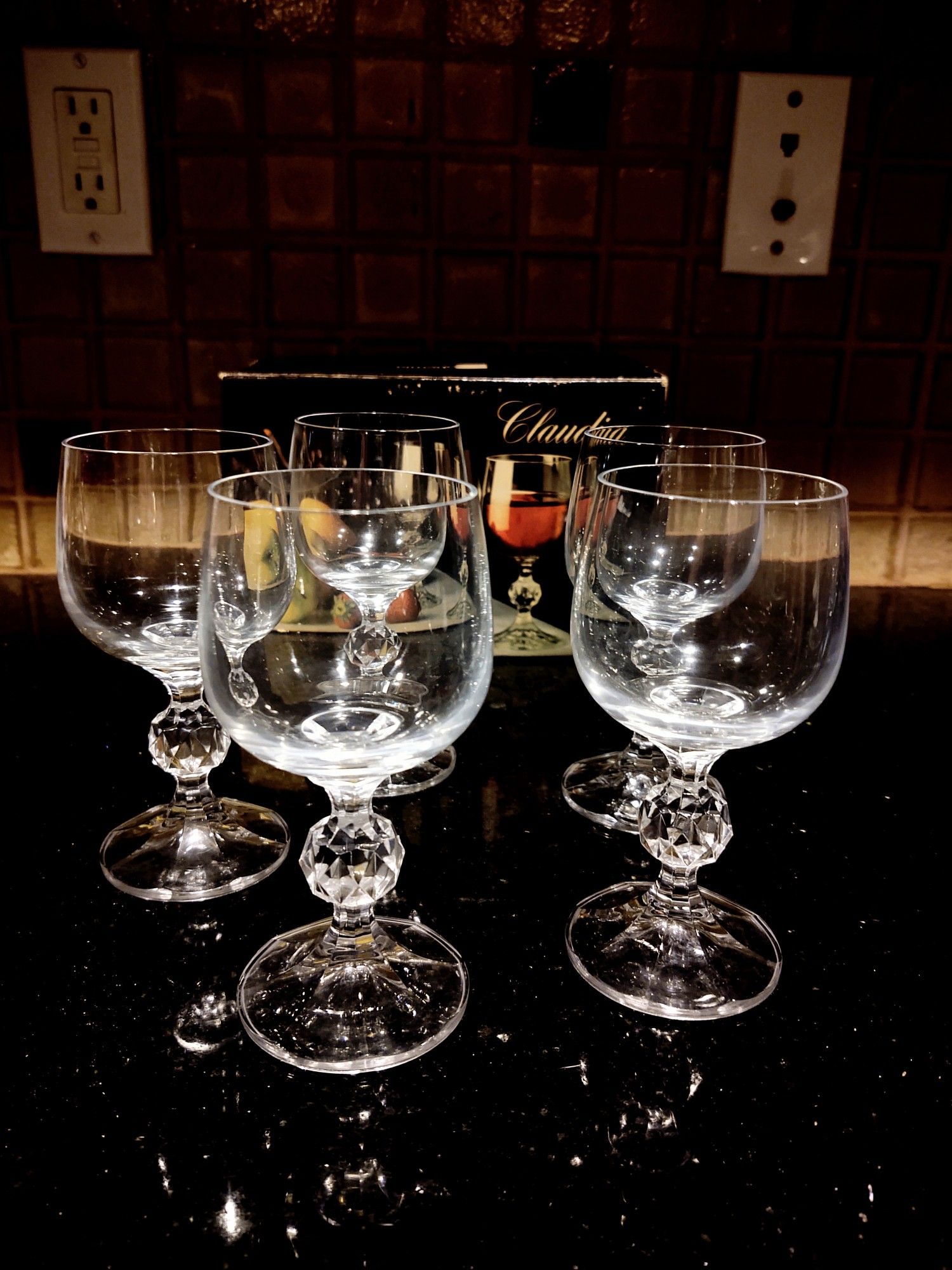 Vintage Bohemia Crystal Wine Goblets