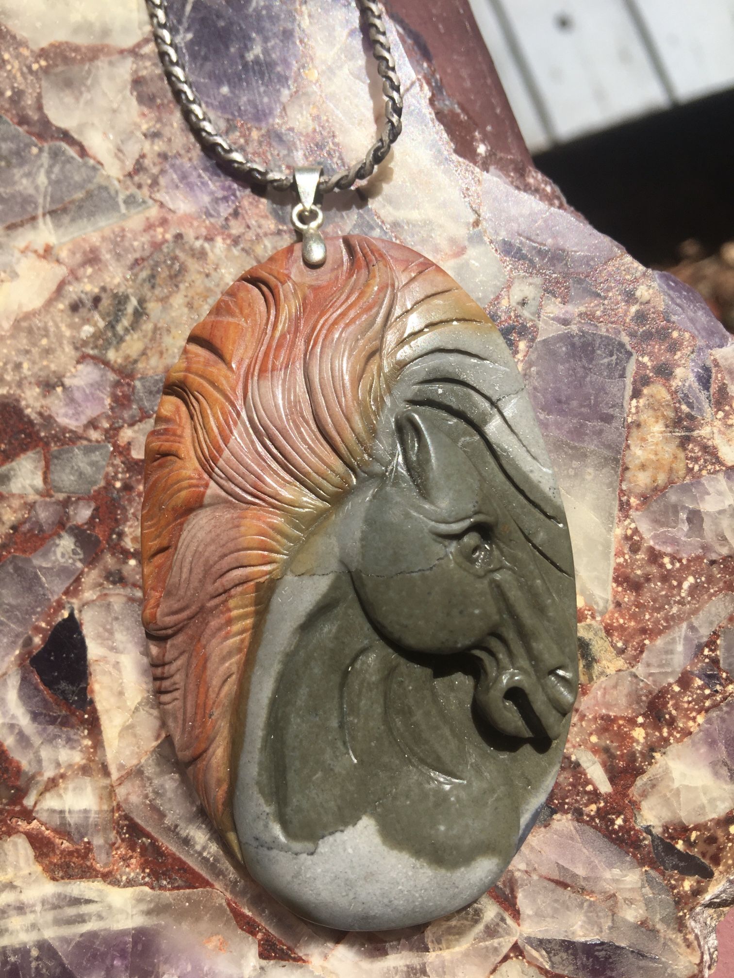 Horse Carved Into Agate Pendant