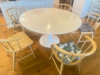 55” Large Round Dining Table + 5 Solid Wood Chairs