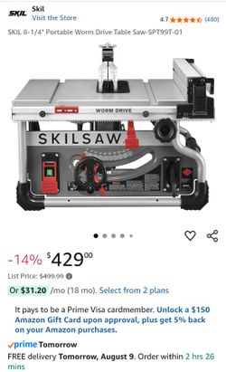 Skilsaw WORM DRIVE Table Saw  8 ¼ Inch Blade 
