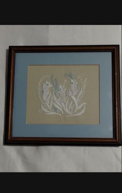 VINTAGE SEA NEEDLEPOINT ARTWORK FRAME SET OF 2 /  9"×8"