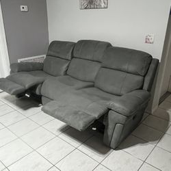 2PC Bonded Leather Reclining Sofa Couch Set Living Room Set  (Grey, Sofa+Loveseat)