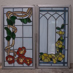 Vintage Stained Glass Floral Window Panes