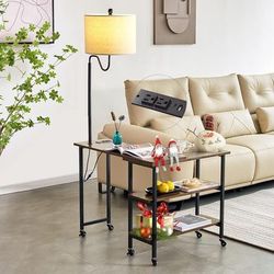 Brand New Floor Lamp with Table, 360°Rotatable Sofa Side Table with Lamp, 61" L-Shaped Desk Table with USB & Type-C and 2 Outlets