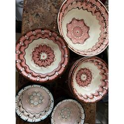 Hand painted pink tones Bulgarian Bowls, 1 Serving bowl, 8 standard bowls and 8 small bowls