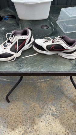 Nike Air Monarch IV in the popular "White, Black, and Varsity Red" colorway.  Size 8w
