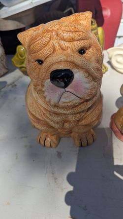 Vintage Wrinkly Shar-Pei Dog Ceramic Cookie Jar - Retro Kitchen Canister