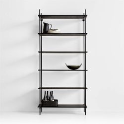 Crate & Barrel Petra Black Oak Wood and Metal Wide Wall-Mounted Bookcase