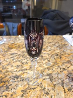 Vintage Bohemian Amethyst Purple Cut to Clear Crystal Champagne Flute Marsala