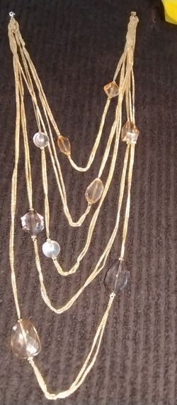 Long Multi strand Gold Beaded Necklace 