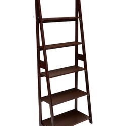 New Dark Espresso Black 5 Tier Ladder Shelf Closet Lounge Book Shelf Shelves