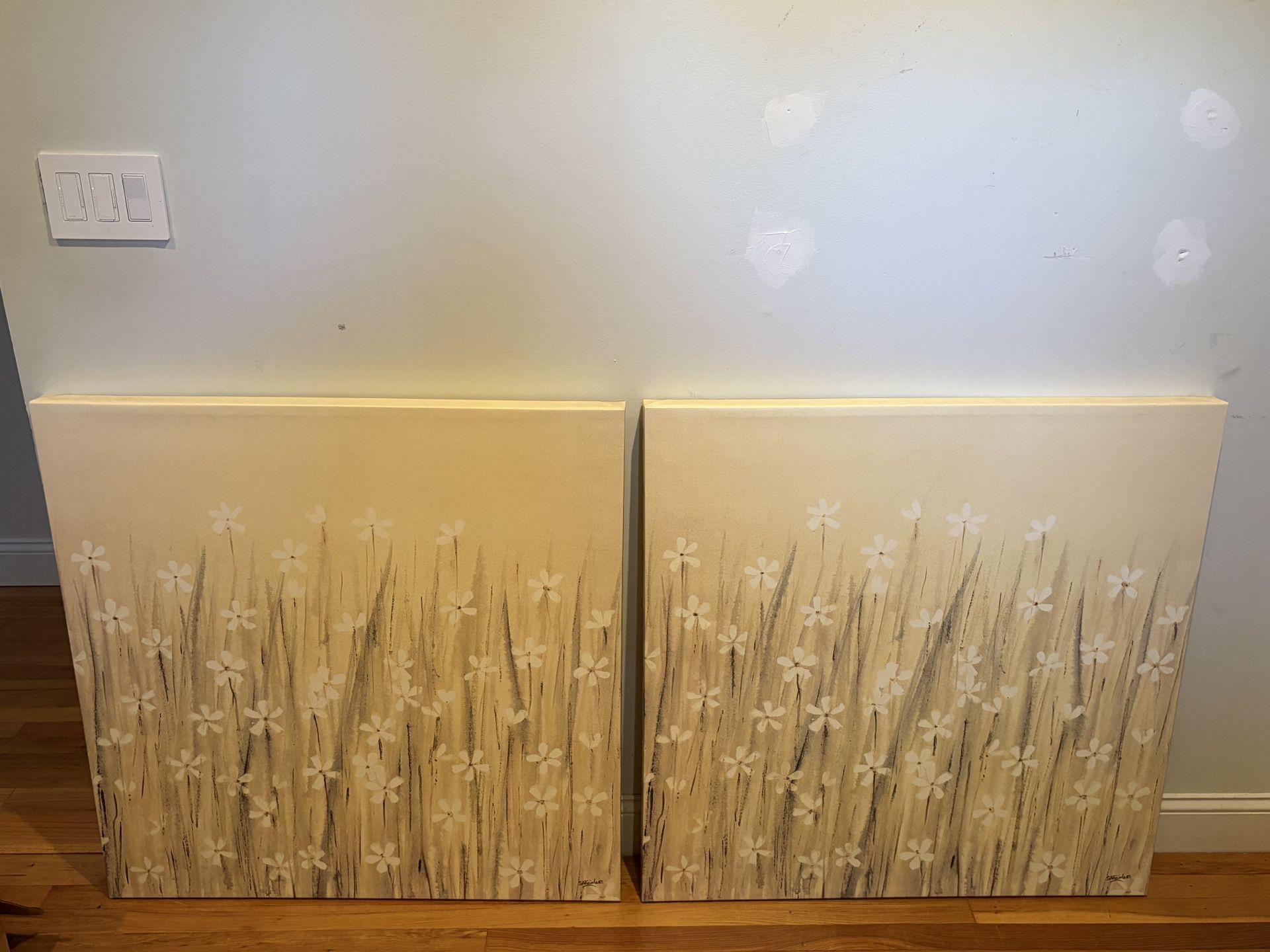 2 "Field of Starry White Flowers" Canvas Wall Art (90×90cm)