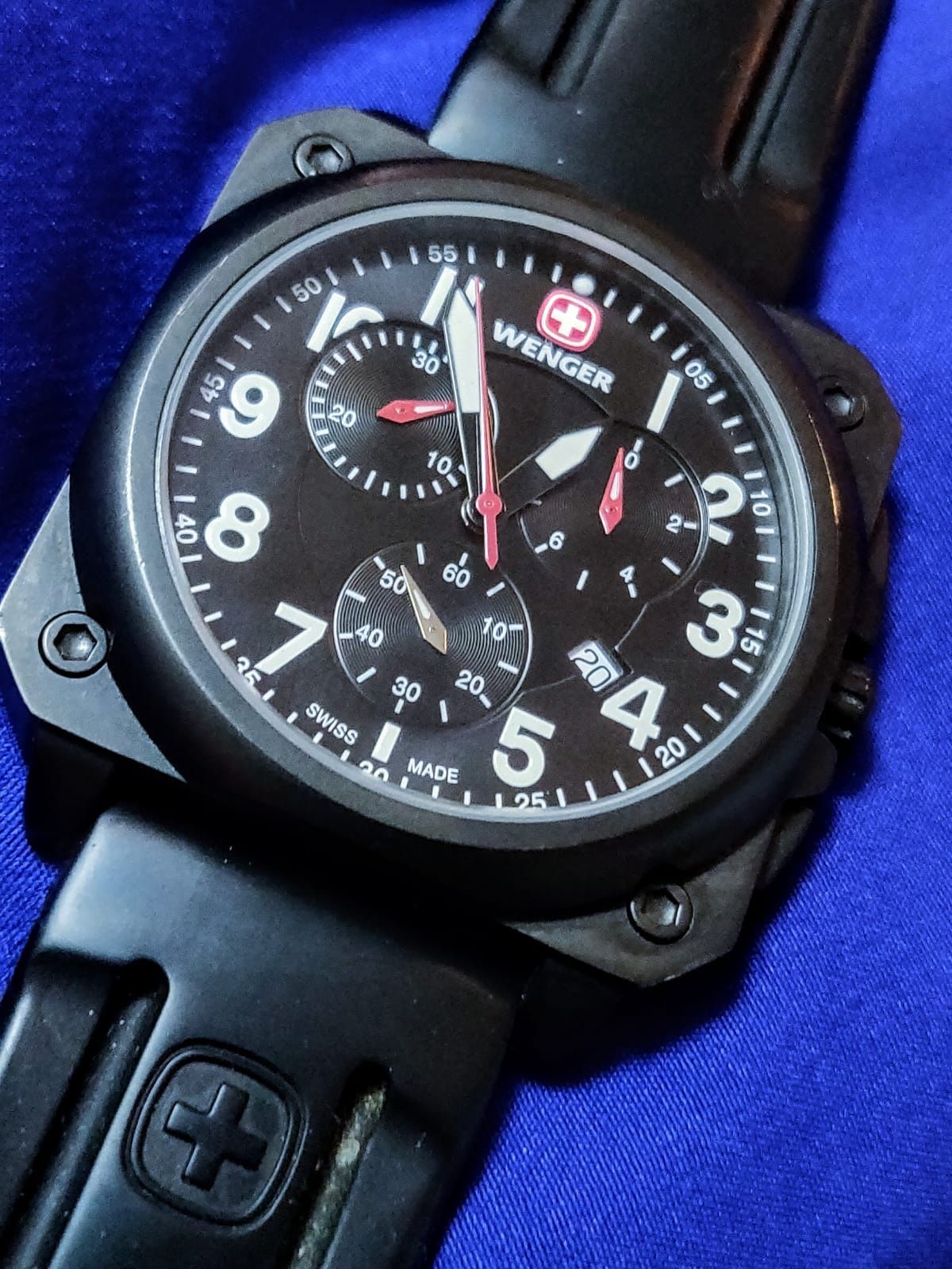 Wenger AeroGraph Cockpit Chrono PVD Black Tank Men's Swiss Chrono Watch 42mm