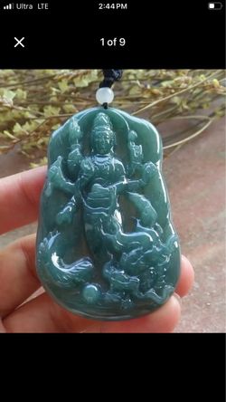Certificate Jadeite jade Green Wealth mercy Big Dragon Guanyin Pendant