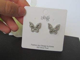 925 Sterling Silver Needle High-end Butterfly Earrings, Silver Color