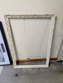 Large Ornate White Wooden Picture Frame