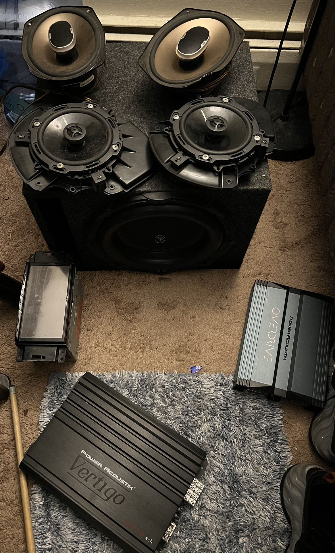 Radio, Amp , Bass Speaker Box And All The Wire For It