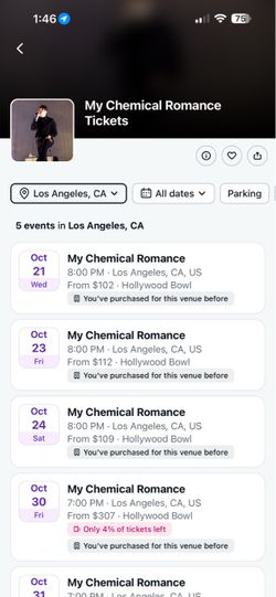 2 Tickets My Chemical Romance Oct 23
