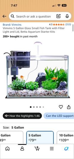 NEW UNOPENED Vimvins 5 Gallon Glass Fish Tank Starter Kit & hygger 25 aquarium heater