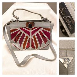 Exotic Sam Edelman grey pebbled leather and snake skin embroidered geometric satchel