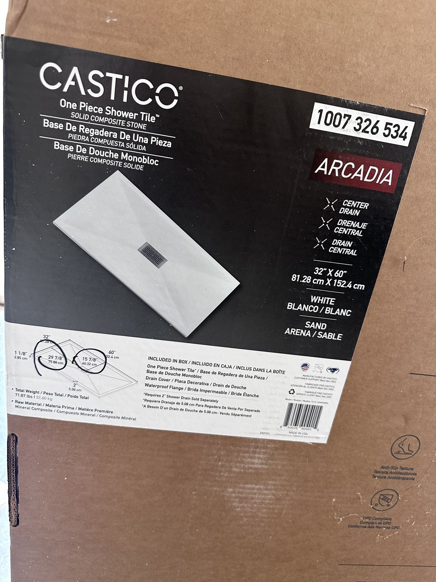 NEW Castico stone Shower Pan 60x32 White